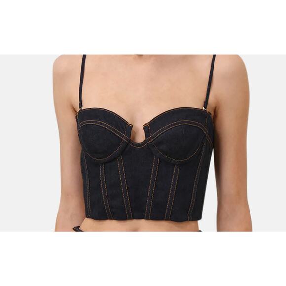 Zimmermann Crush Denim Corset Top in Night Sky 1 Small - Picture 1 of 7